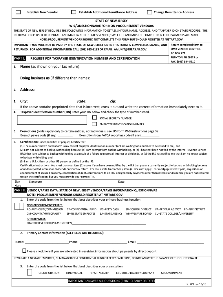 Nj W-9 2015 - Fill Out Tax Template Online | Us Legal Forms
