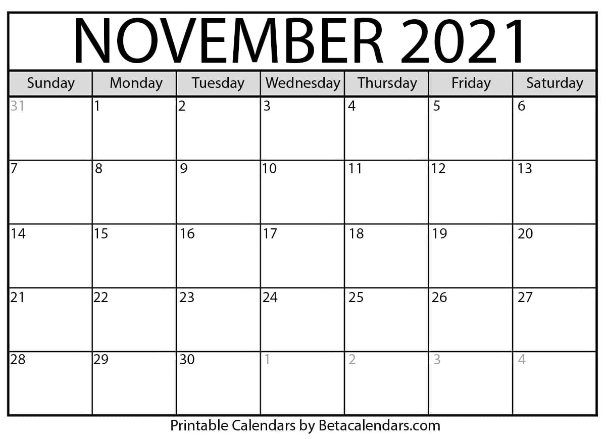 November 2021 Calendar | Blank Printable Monthly Calendars