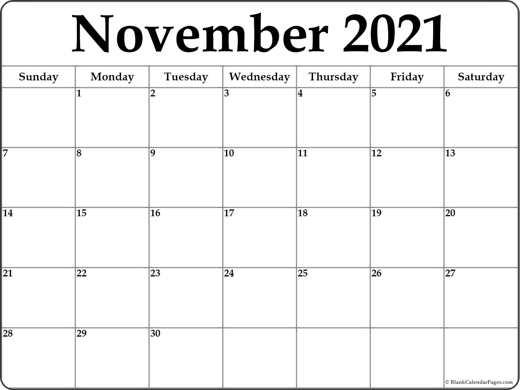 November 2021 Calendar | Free Printable Monthly Calendars