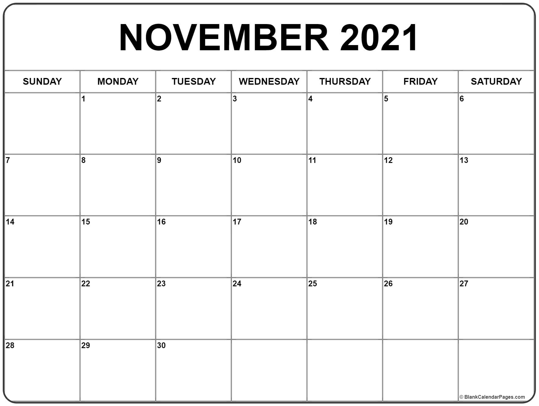 November 2021 Calendar | Free Printable Monthly Calendars