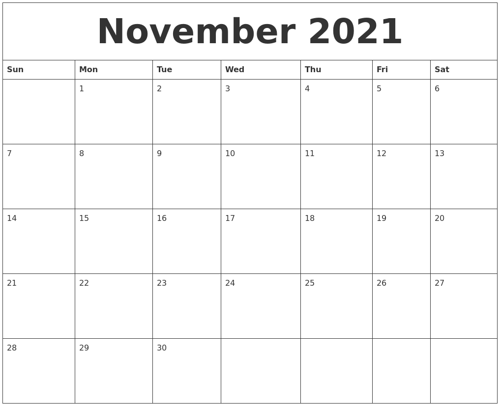 November 2021 Calendar Pages