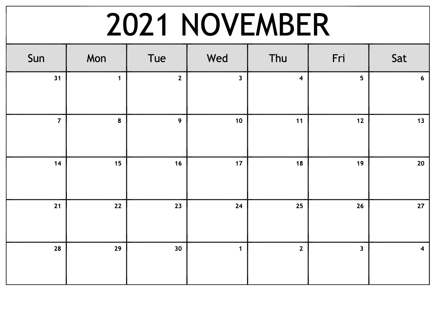 November 2021 Calendar With Thanksgiving Holiday Free Pdf