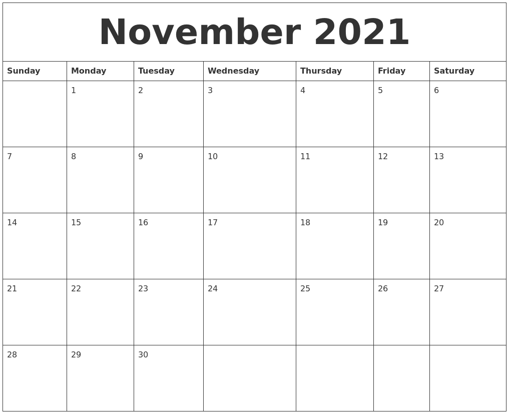 November 2021 Free Printable Calendar Templates