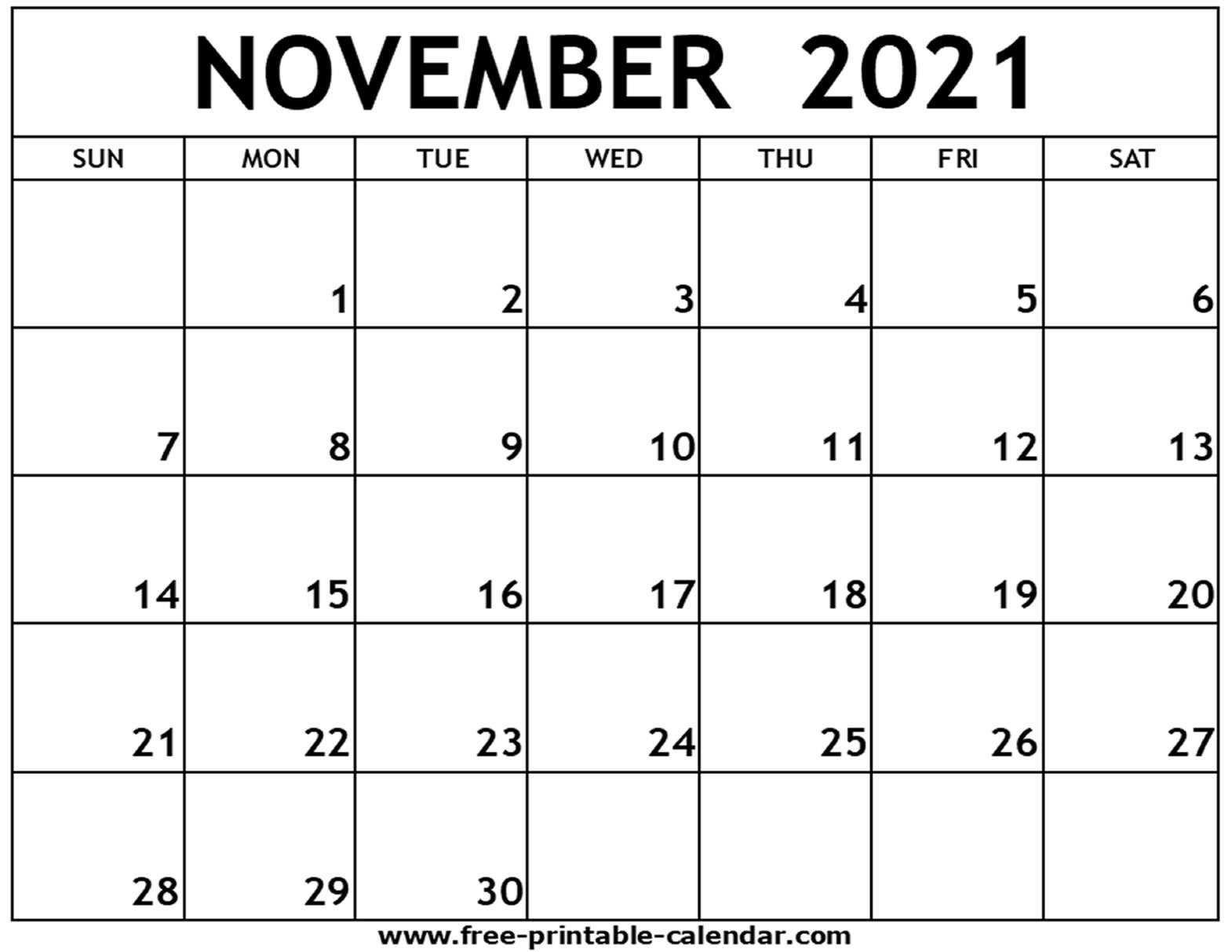 Printable November 2021 Calendar Free Pdf