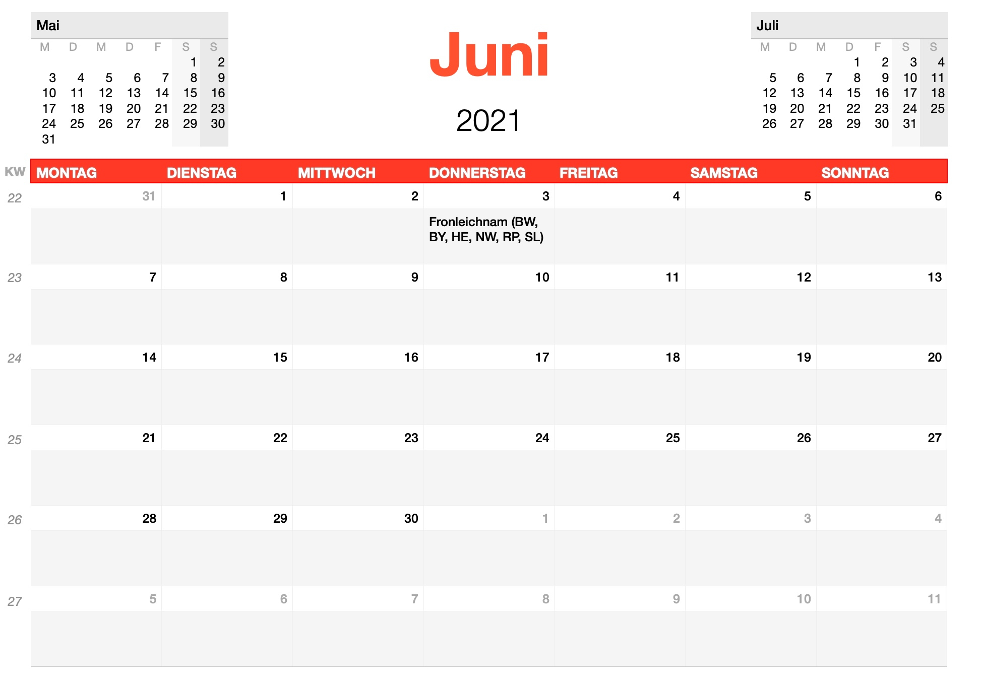 Numbers Vorlage Kalender 2021 Ganzjahr | Numbersvorlagen.de