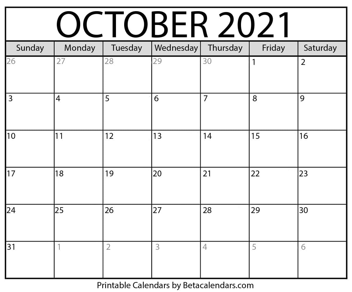October 2021 Calendar | Blank Printable Monthly Calendars