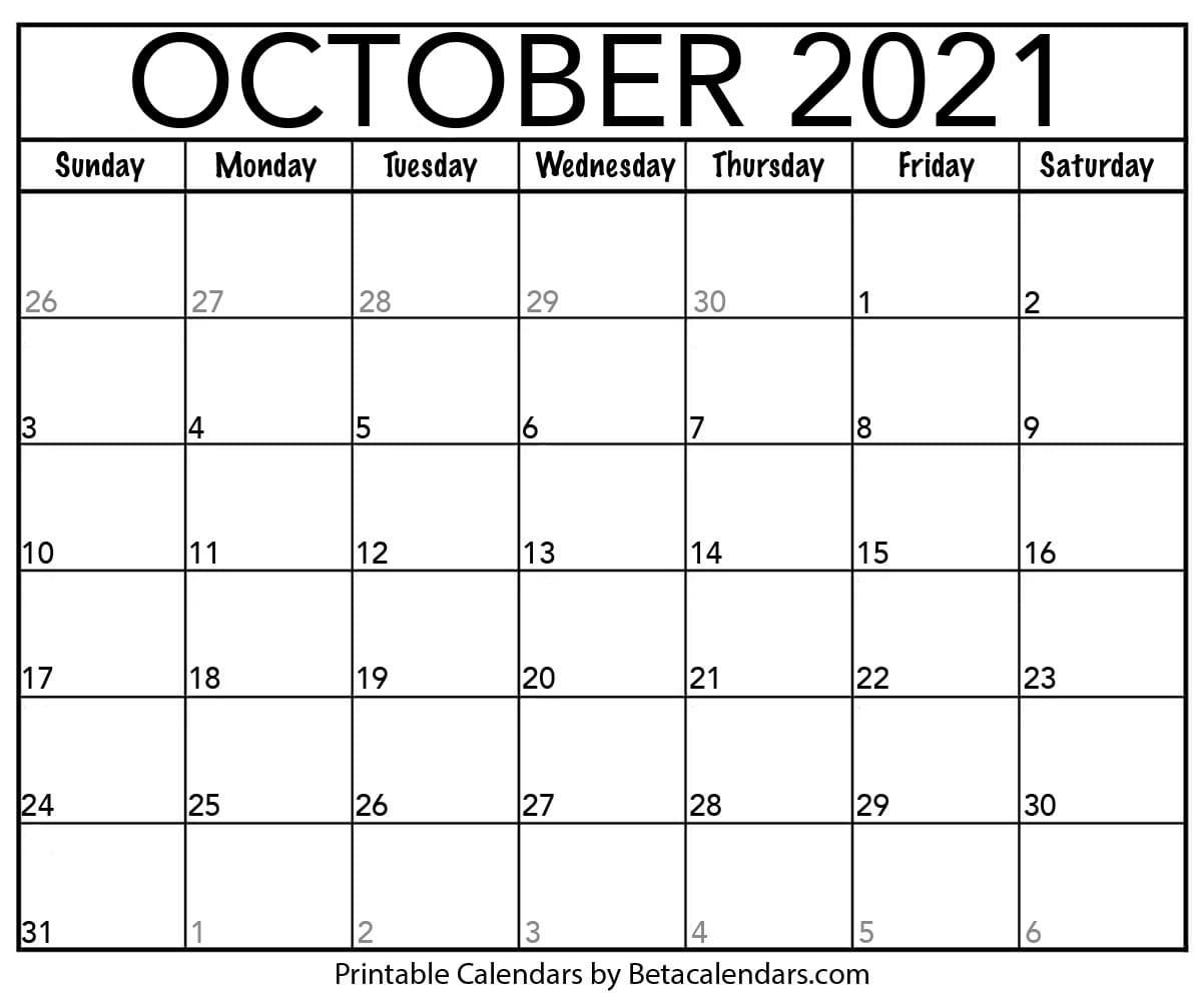 October 2021 Calendar | Blank Printable Monthly Calendars