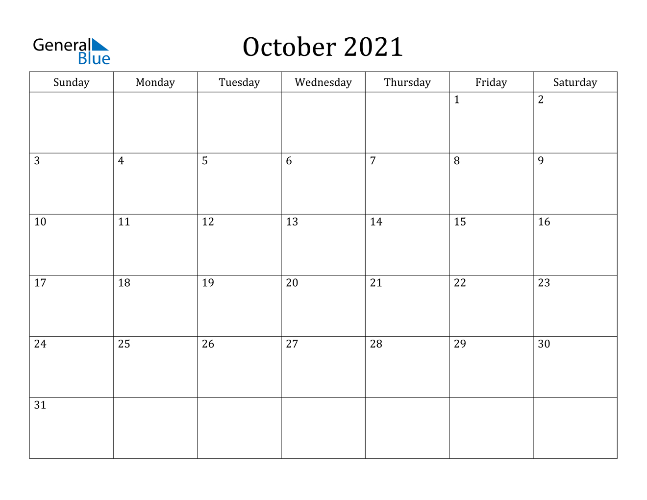 October 2021 Calendar - Pdf Word Excel