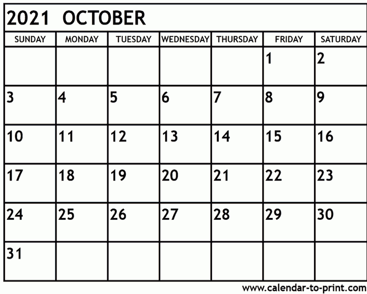 October 2021 Calendar Printable