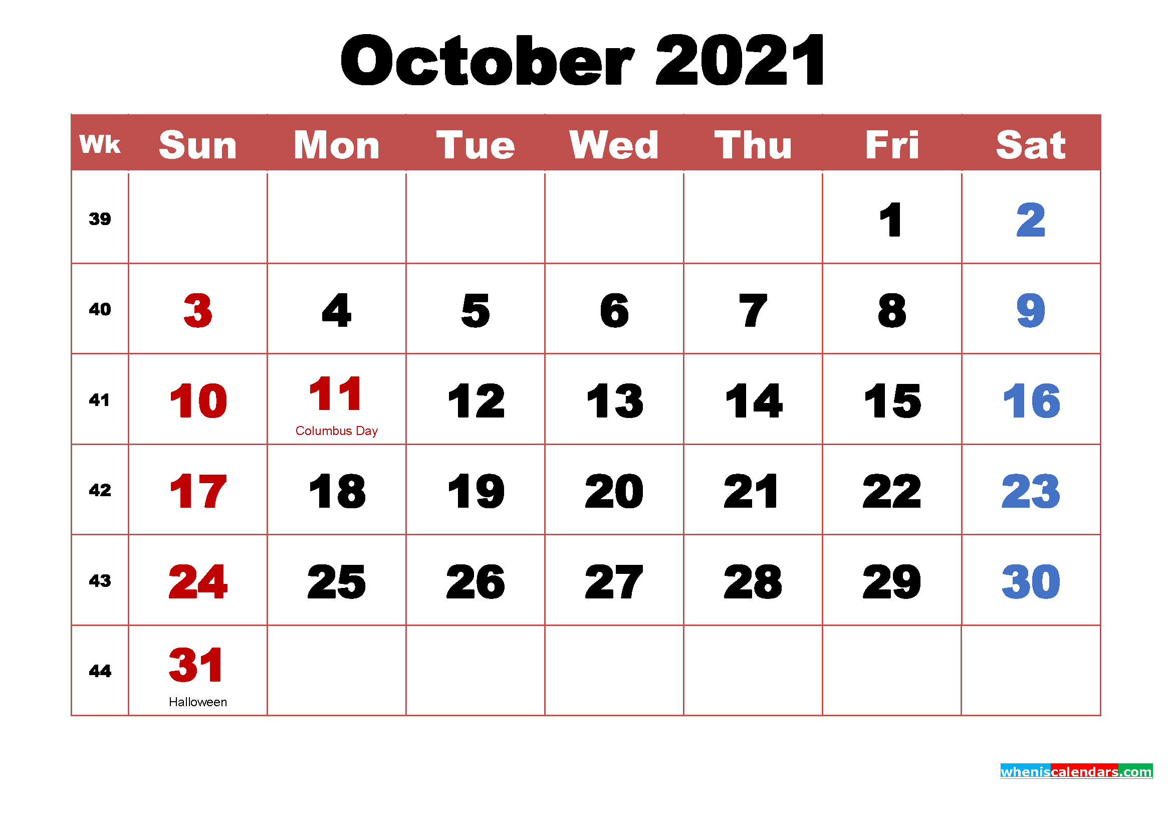 October 2021 Calendar Wallpaper High Resolution