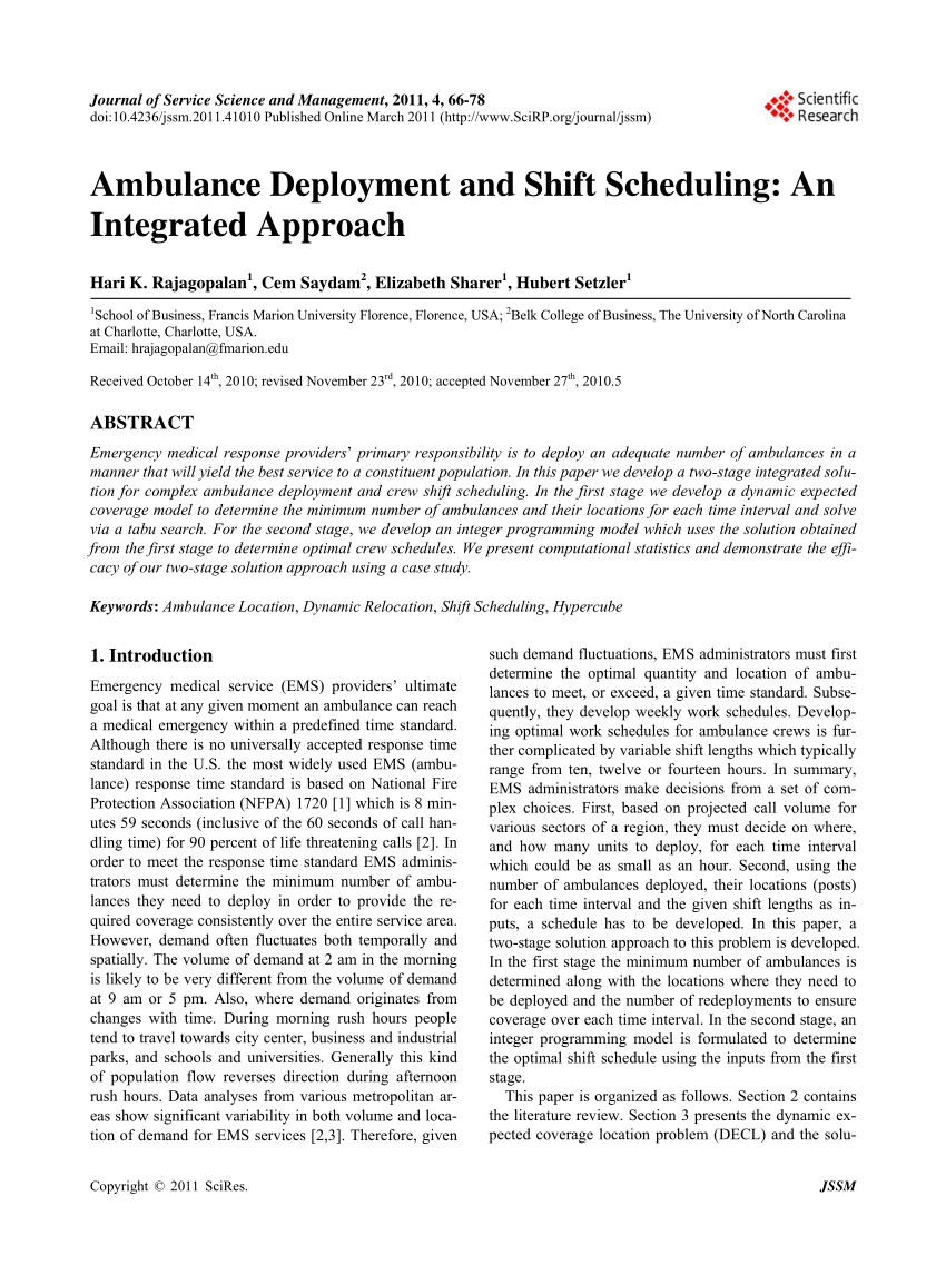 Pdf) Ambulance Deployment And Shift Scheduling: An