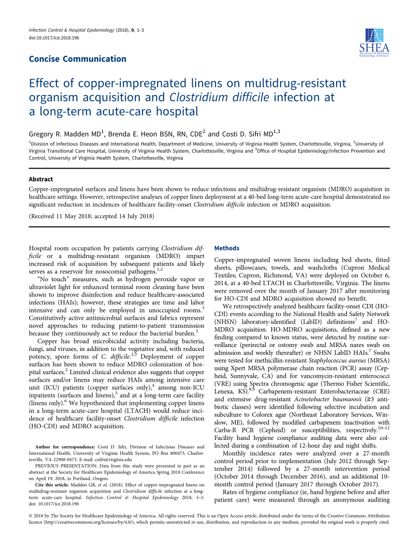 Pdf) Effect Of Copper-Impregnated Linens On Multidrug