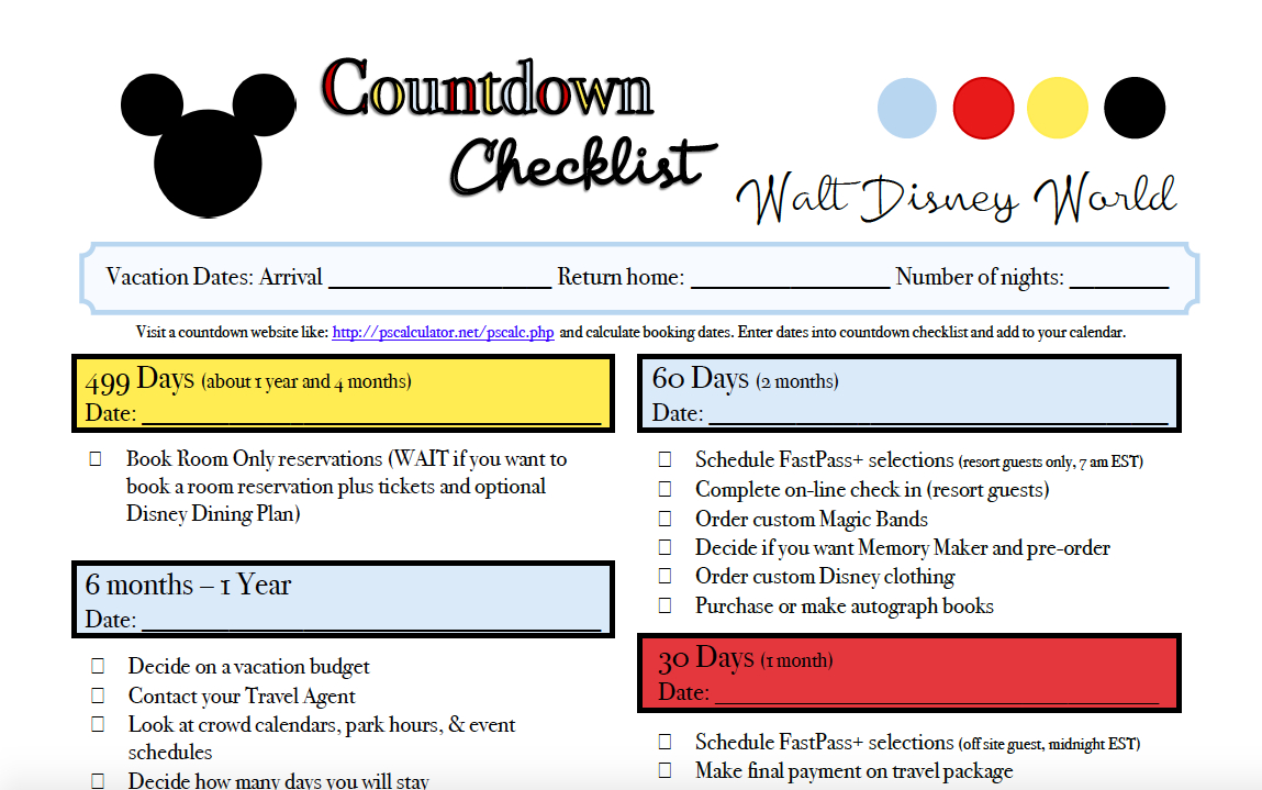 Pre-Planning Checklist For Walt Disney World