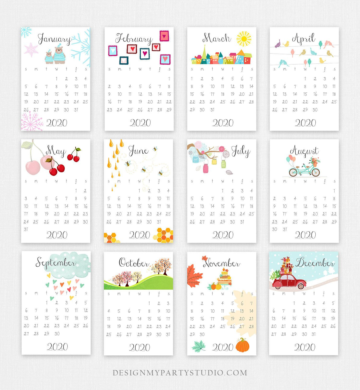 Printable 2020 Calendar Wall Calendar Desk Calendar