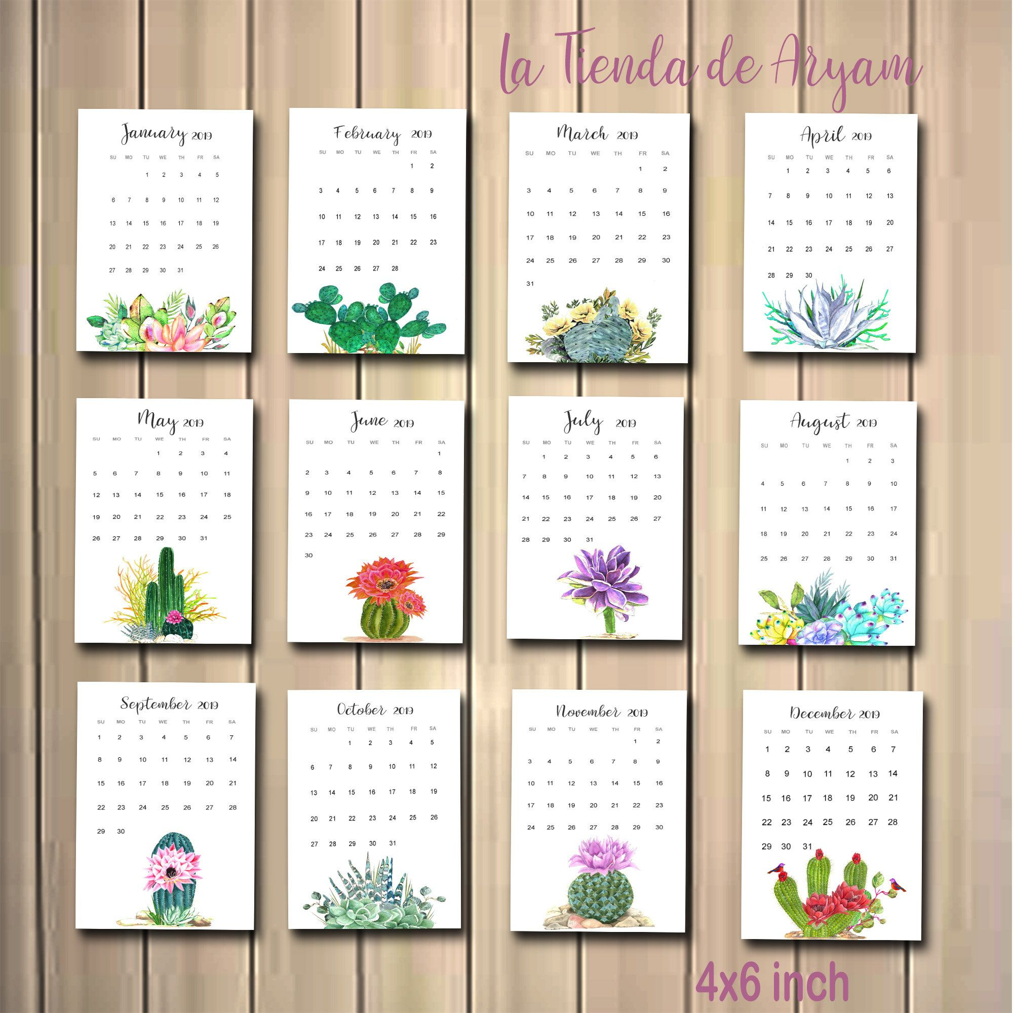 Printable 2021 Calendar Cactus Cactus In Pots Desk Calendar