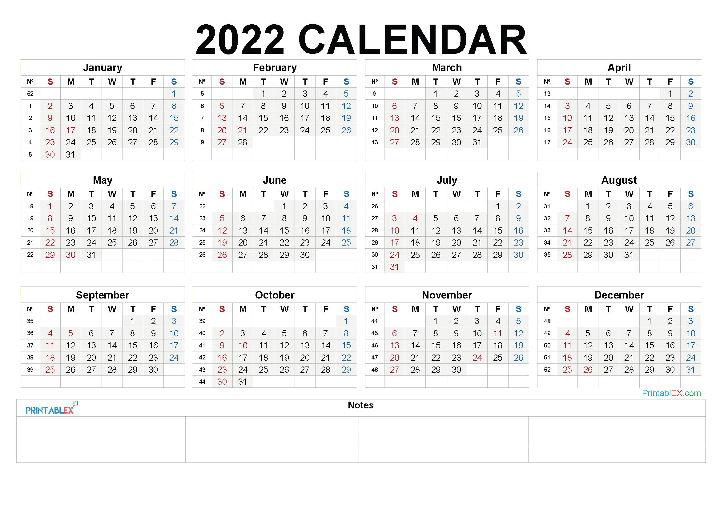 Printable 2022 Calendar Templates