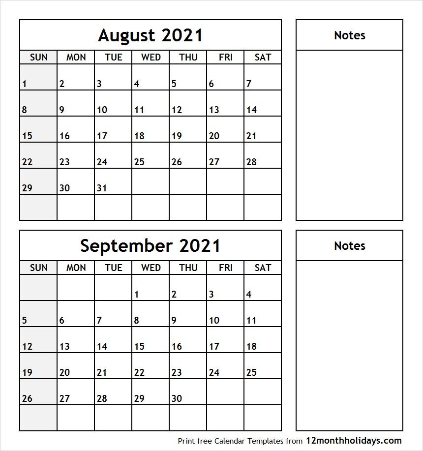 August September Calendar 2021