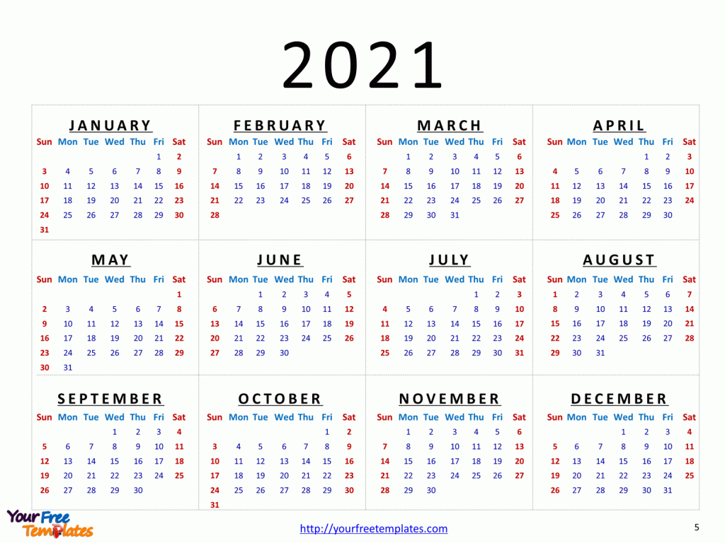 Printable Calendar 2021 Template - Free Powerpoint Templates
