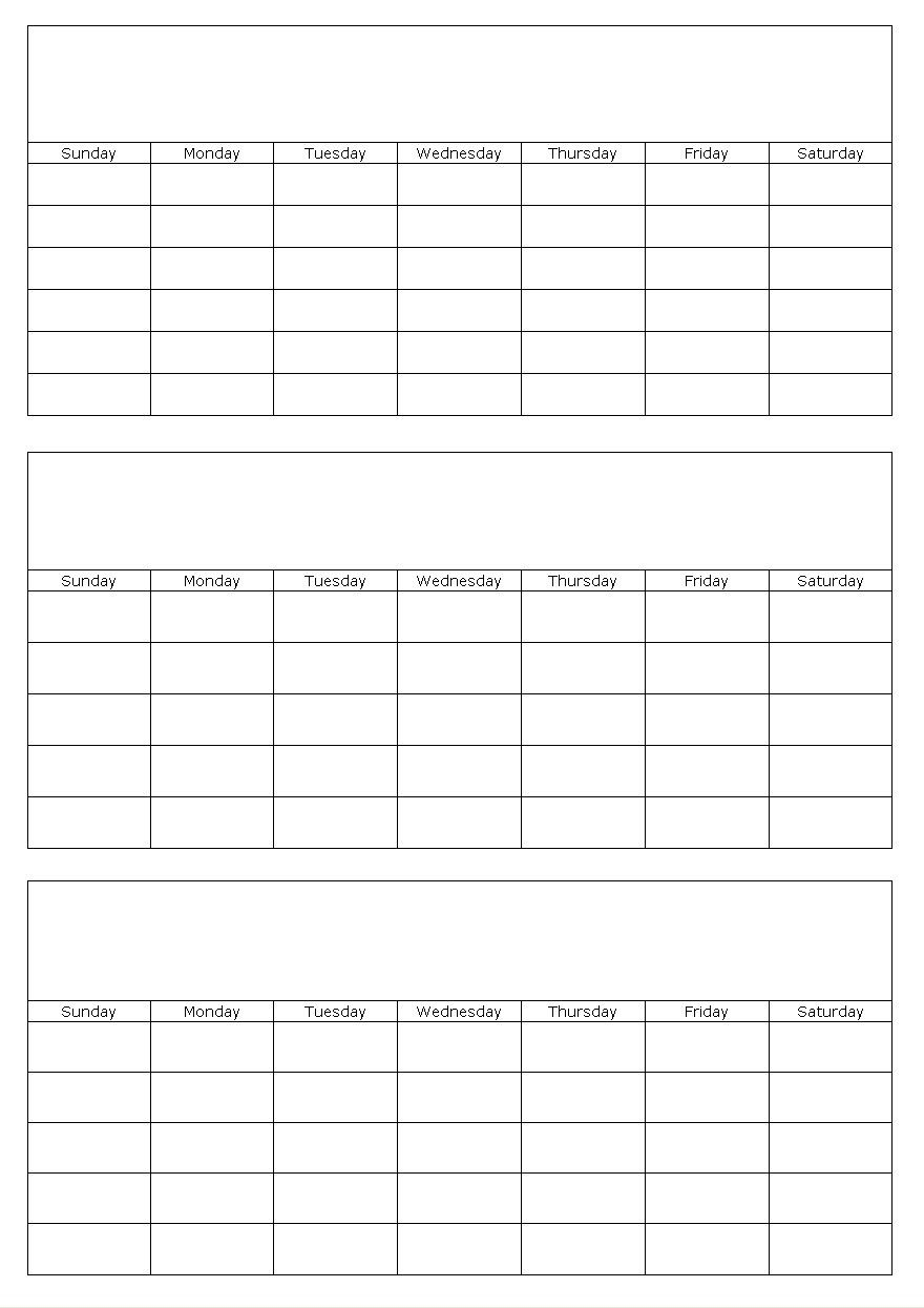 Printable Calendar 3 Months Per Page | Blank Calendar Pages