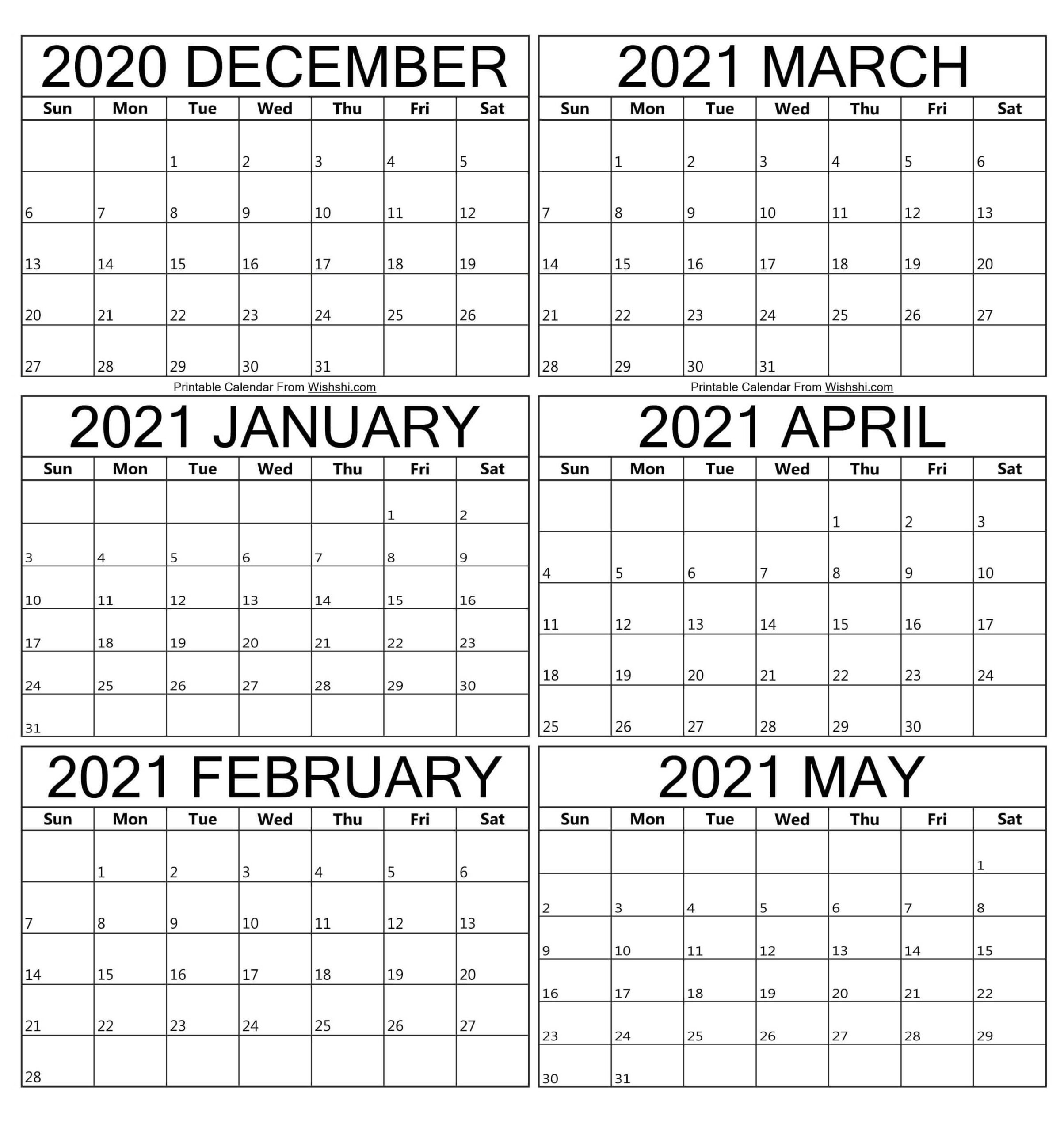 Printable December 2020 To May 2021 Calendar - Free