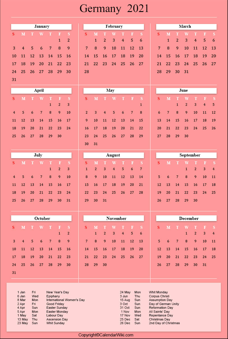 Printable Germany Calendar 2021 With Holidays [Public Holidays]