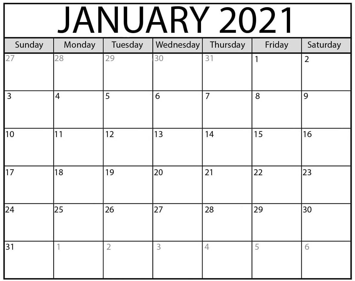 Printable January 2021 Calendar Canada Holidays Sheet