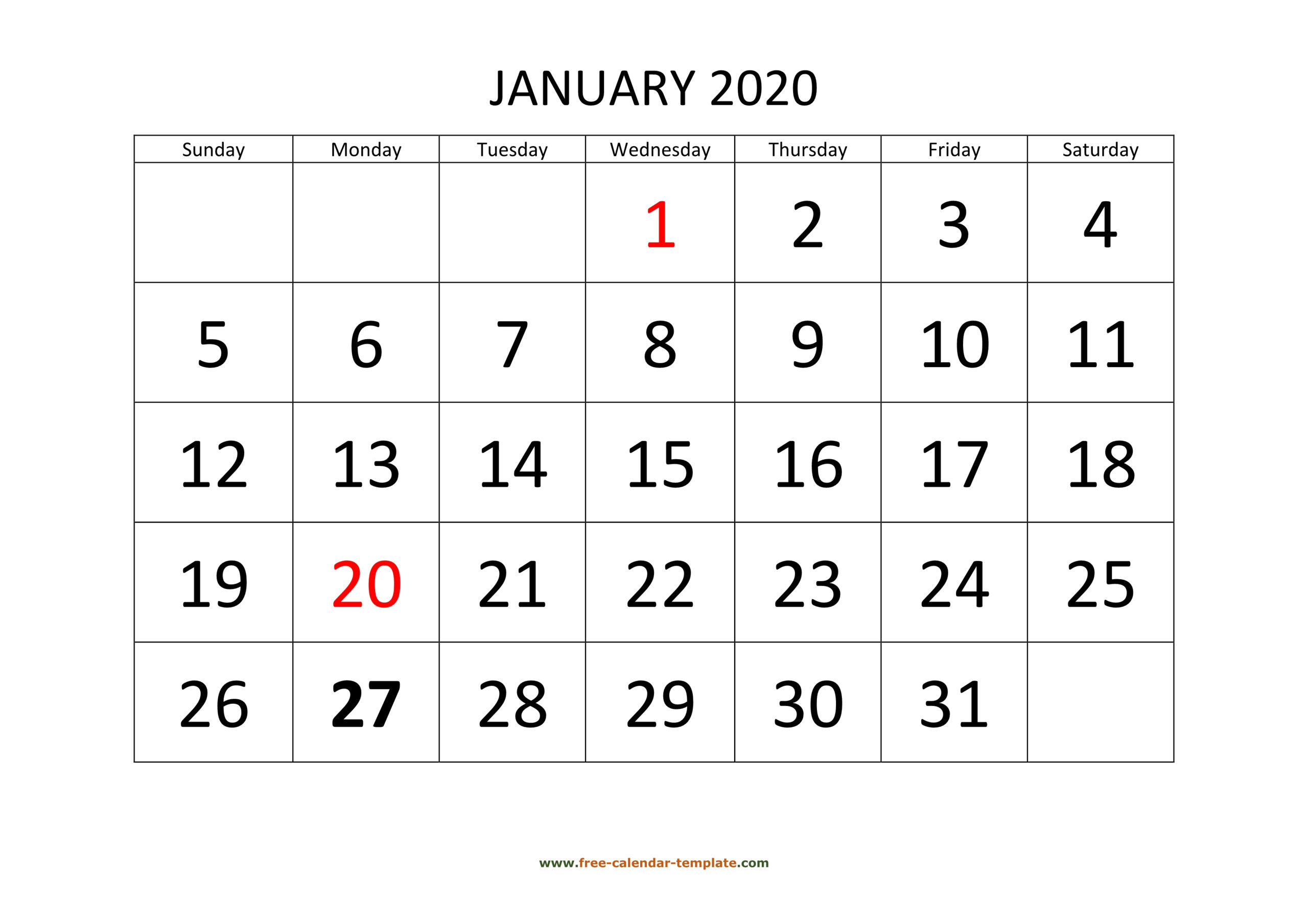 Printable Monthly Calendar 2020 | Free-Calendar-Template