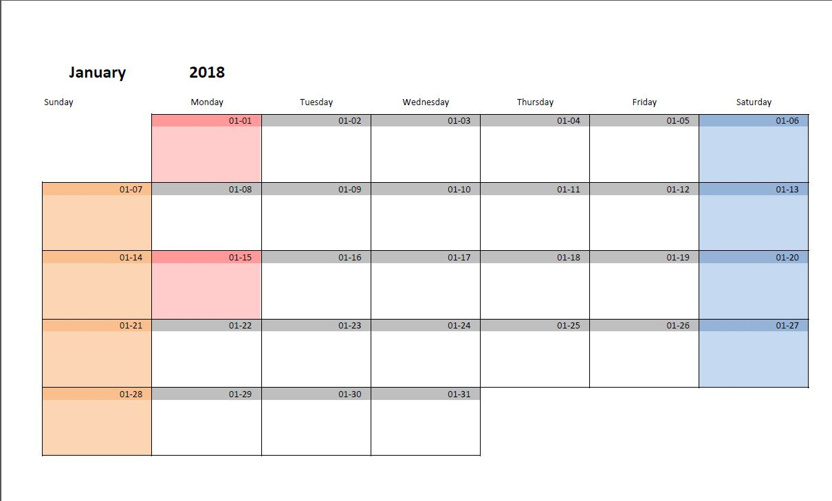 Printable Monthly Calendar Template For Excel | Excel-Malin