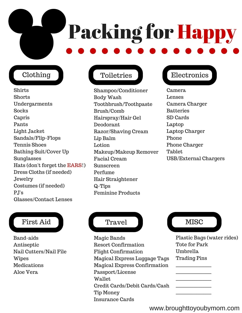 Simple Packing List For Walt Disney World - Brought To You