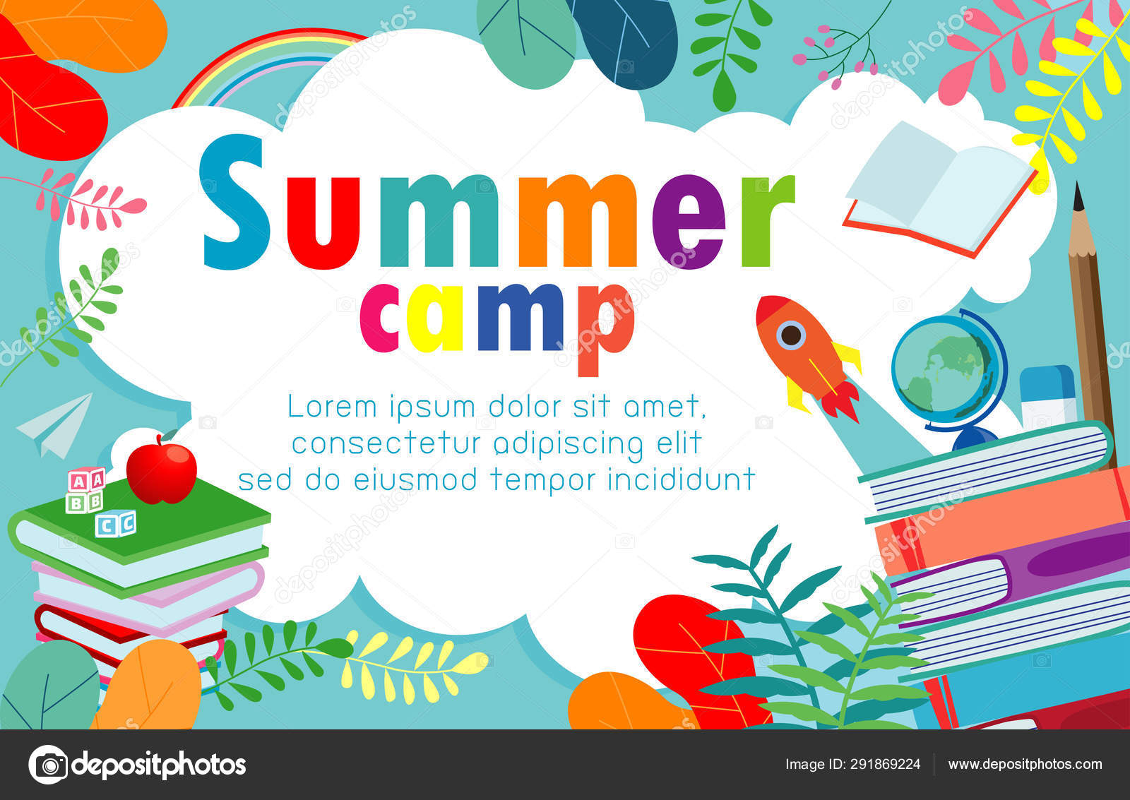 Summer Camp Education Concept Template For Advertising Brochure, Activities  On Camping , Poster Flyer Template, Your Text ,Vector Illustration