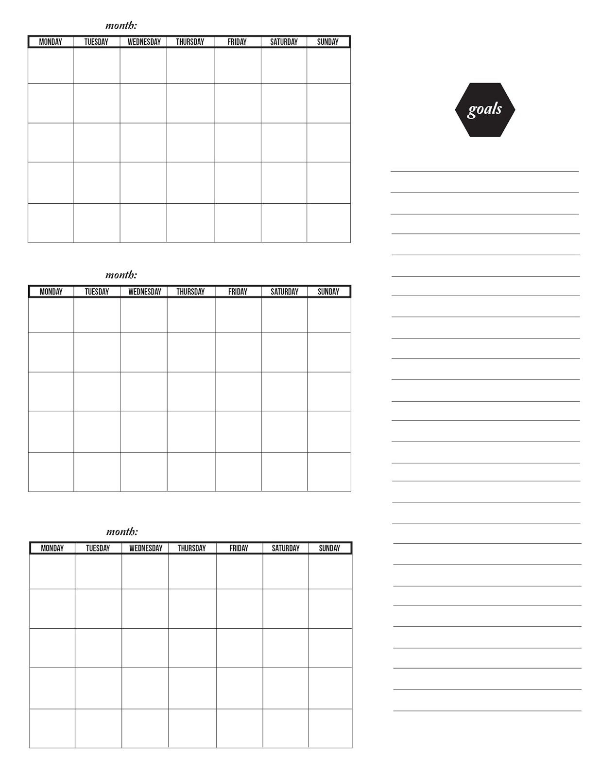 Three Month Calendar Template • Printable Calendar Template