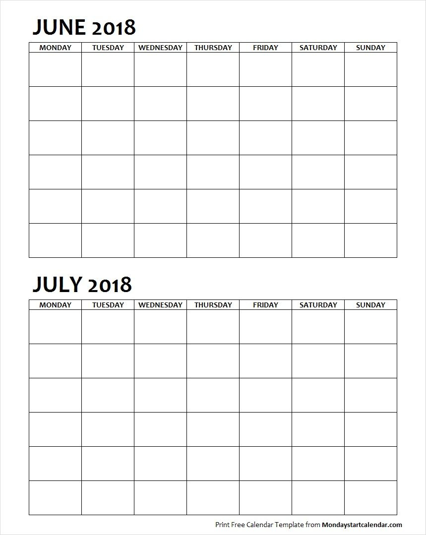 Two Month June July 2018 Calendar Blank | Calendar Template