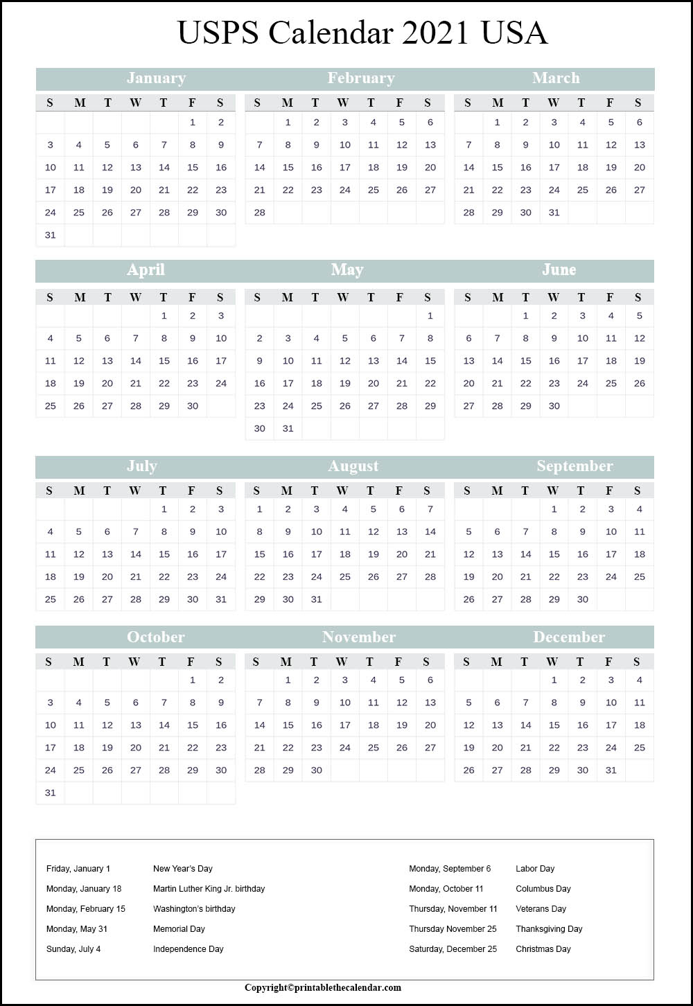 2021 Holiday Employee Calendar | Example Calendar Printable