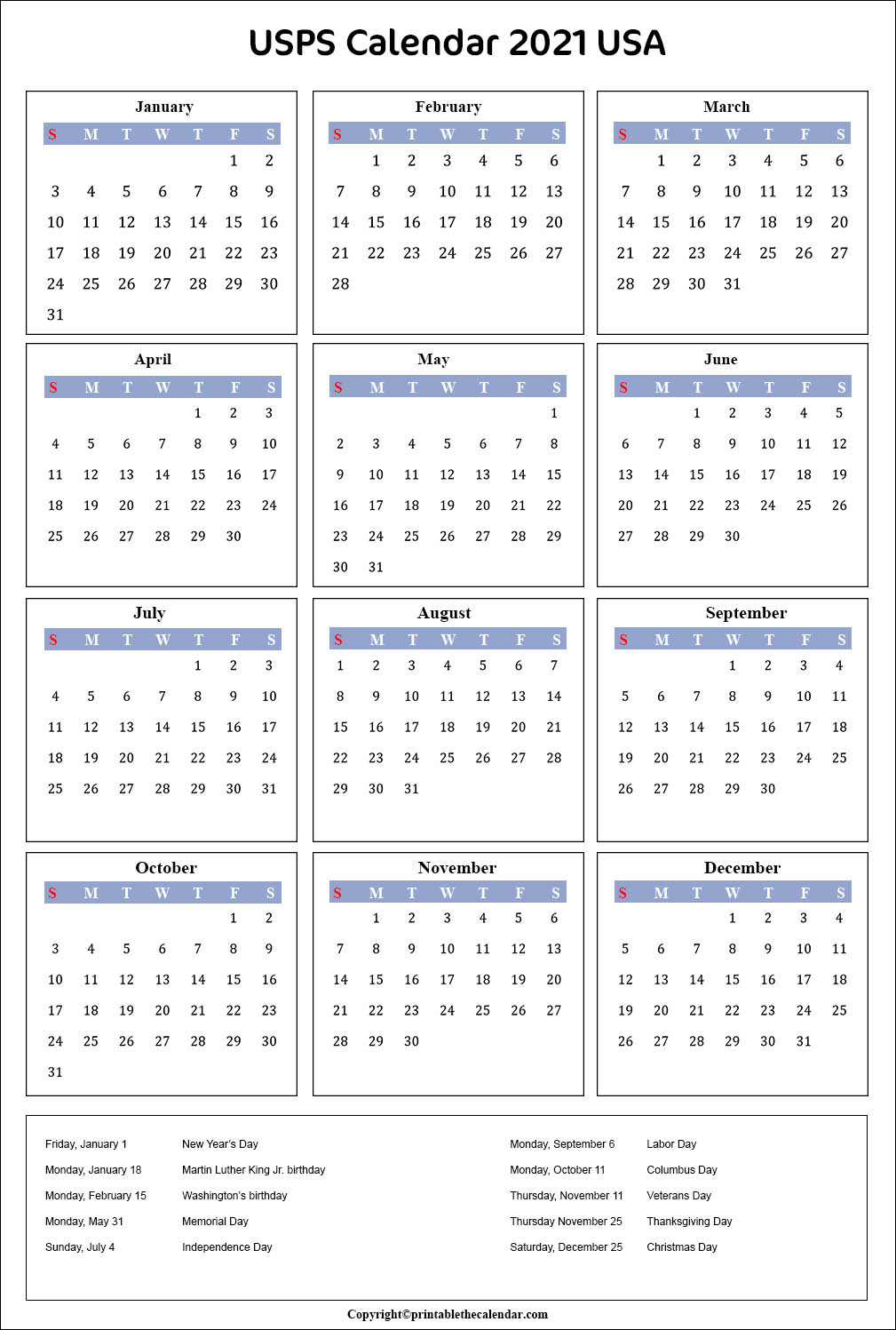 2021 Holiday Employee Calendar | Example Calendar Printable