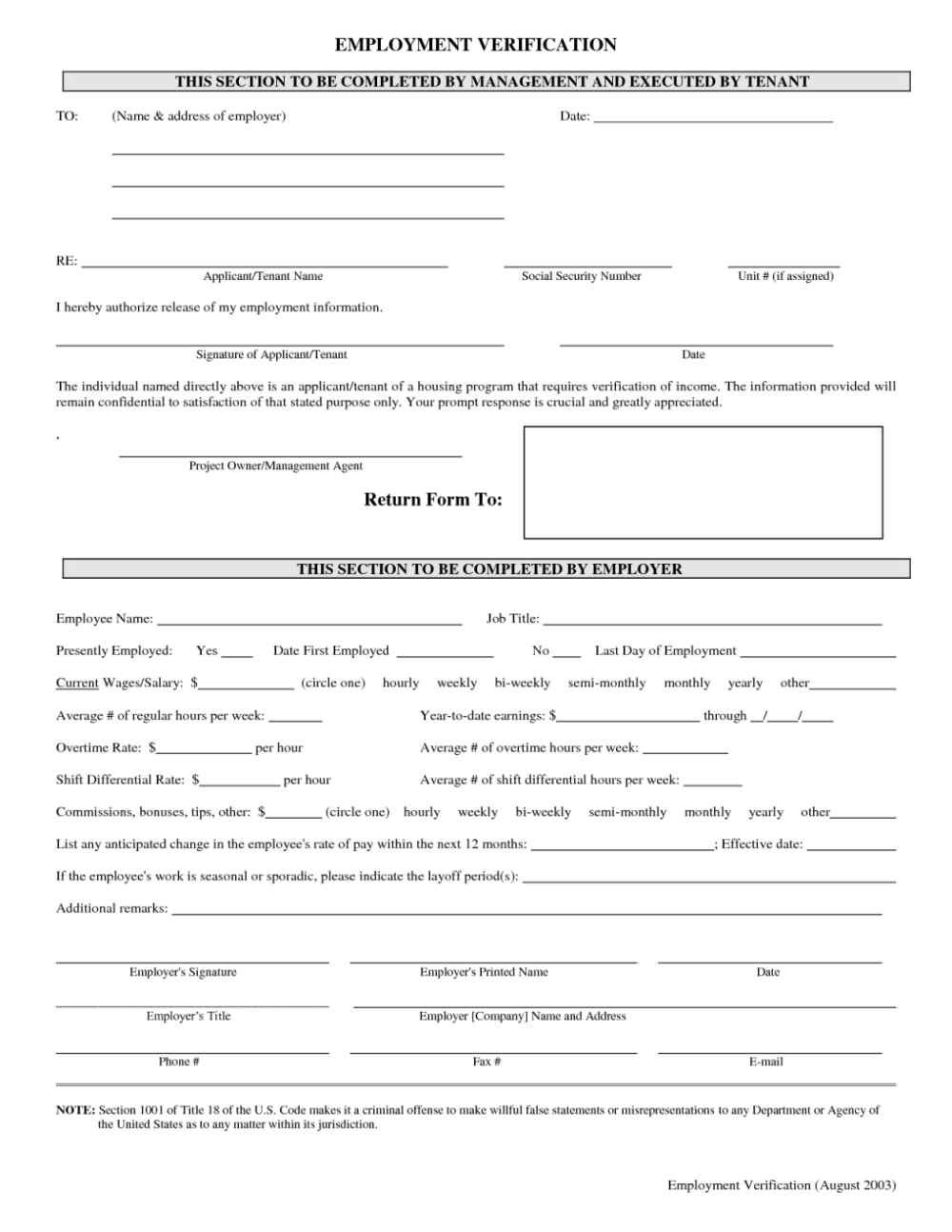 Verification Of Employment Form Employee Forms Craft