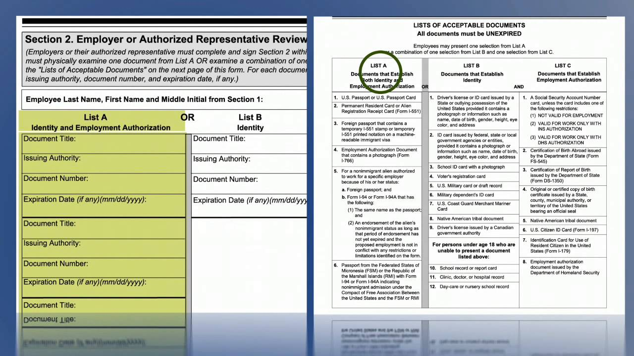 Video Form I 9, Employment Eligibility Verification Section