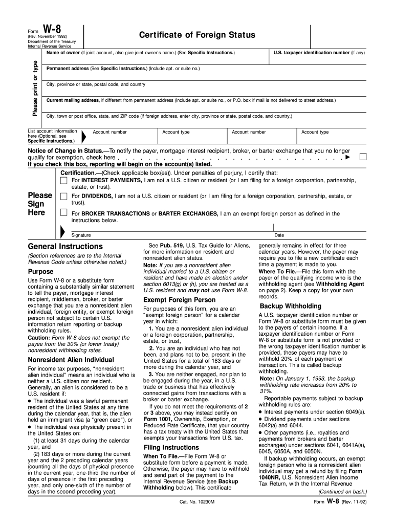 Irs Form W8 Printable