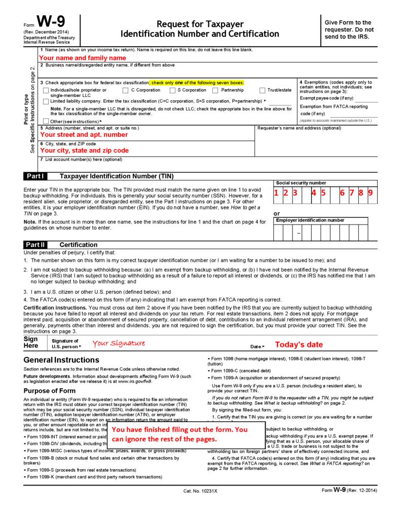 Sample W 9 Form Example Calendar Printable