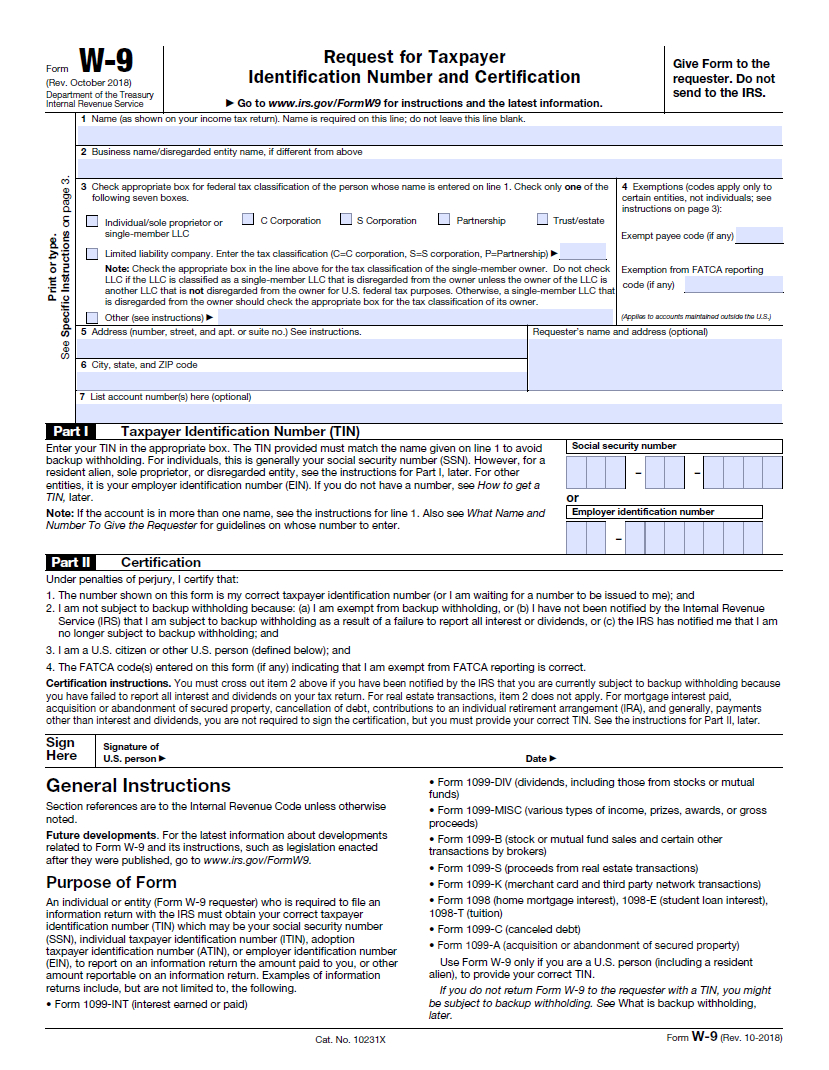 Free Printable W9 For 2021