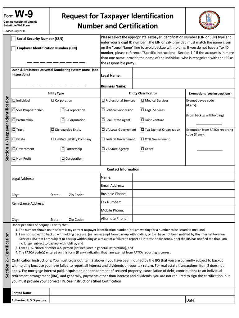 W9 Virginia - Fill Out And Sign Printable Pdf Template | Signnow