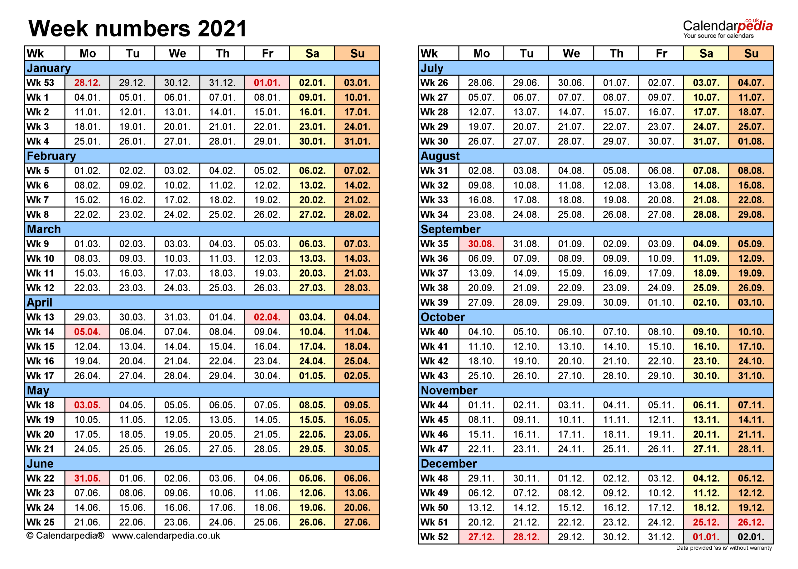 Calendar With Week Numbers 2021 Printable Calendar 2023