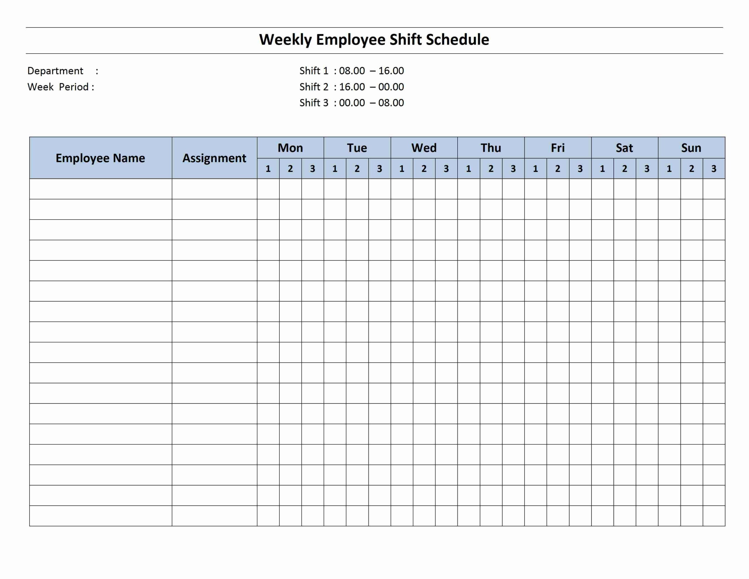 Weekly 8 Hour Shift Schedule | Monthly Schedule Template