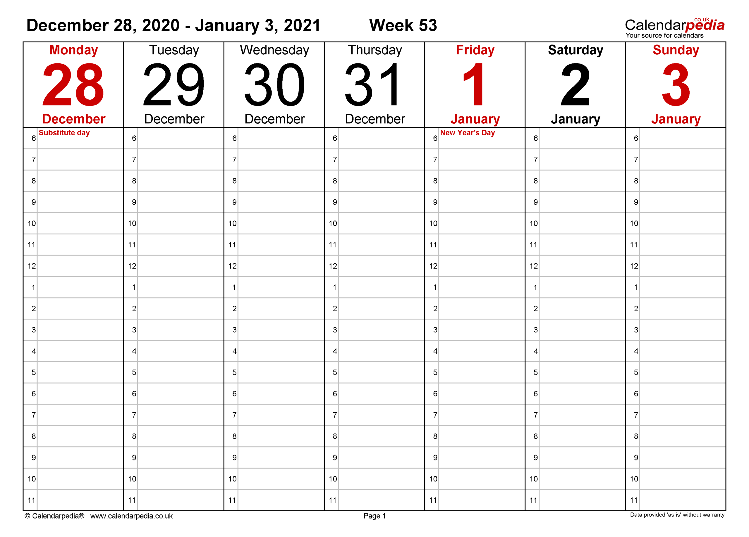 Weekly Calendar 2021 Uk - Free Printable Templates For Excel