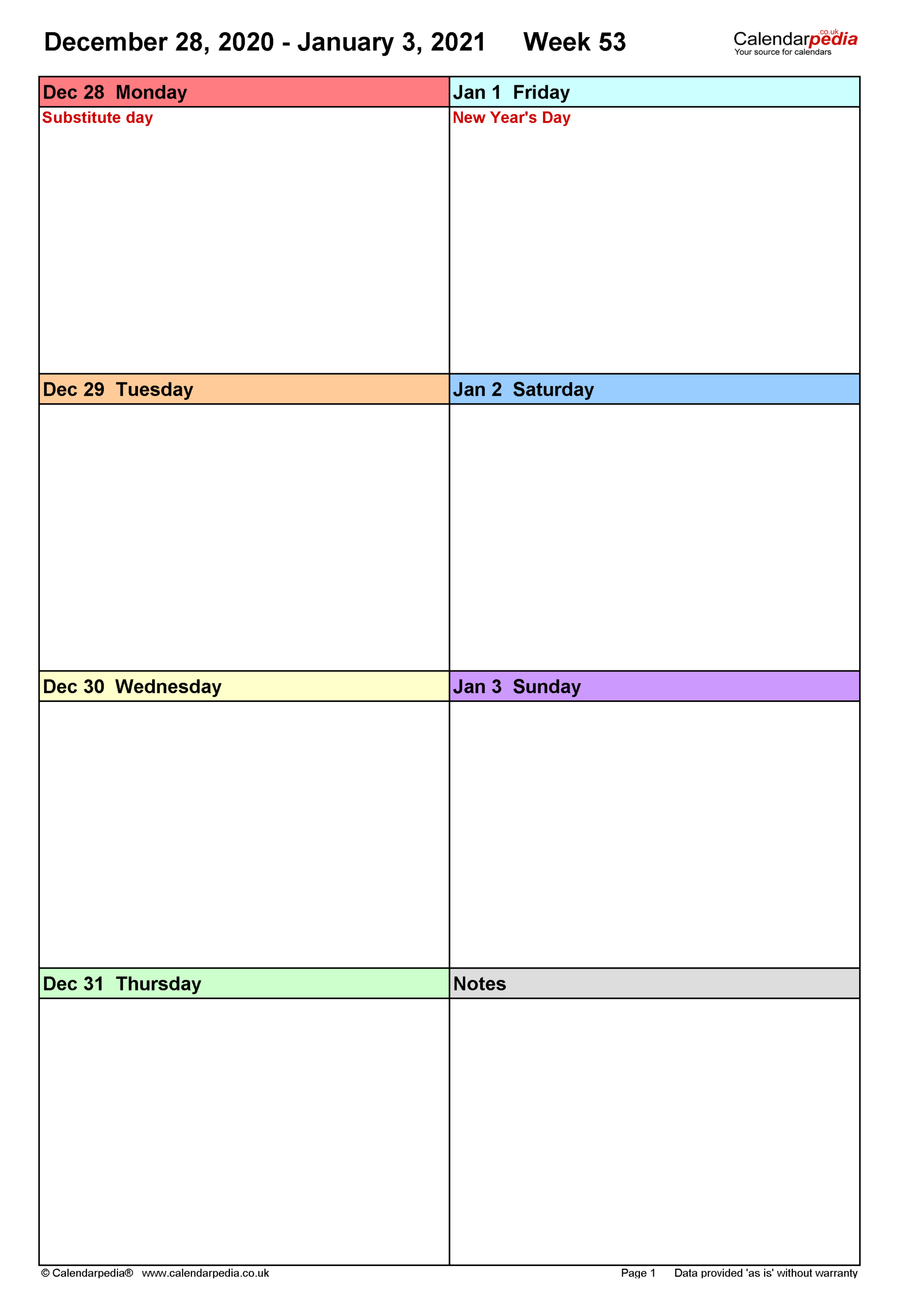 Weekly Calendar 2021 Uk - Free Printable Templates For Word