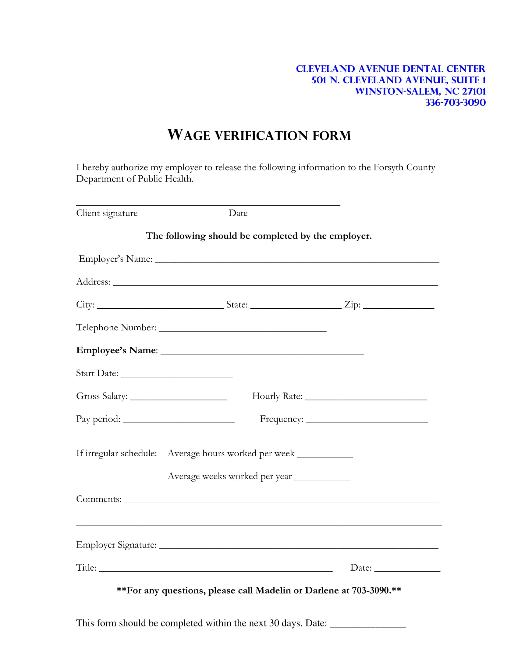 Printable Wage Verification Forms Printable Forms Free Online