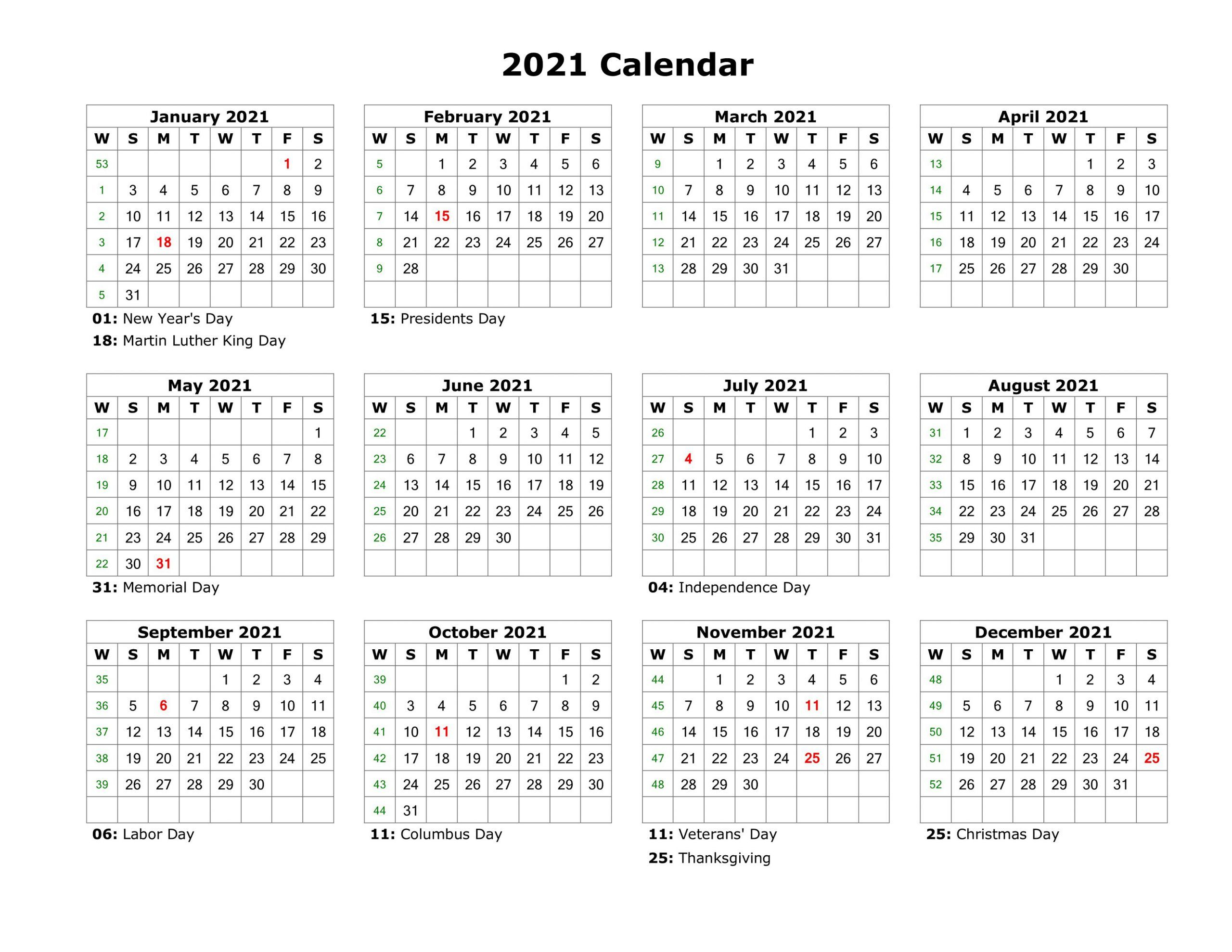 Year At A Glance Calendar 2021 Printable Free For Year At A