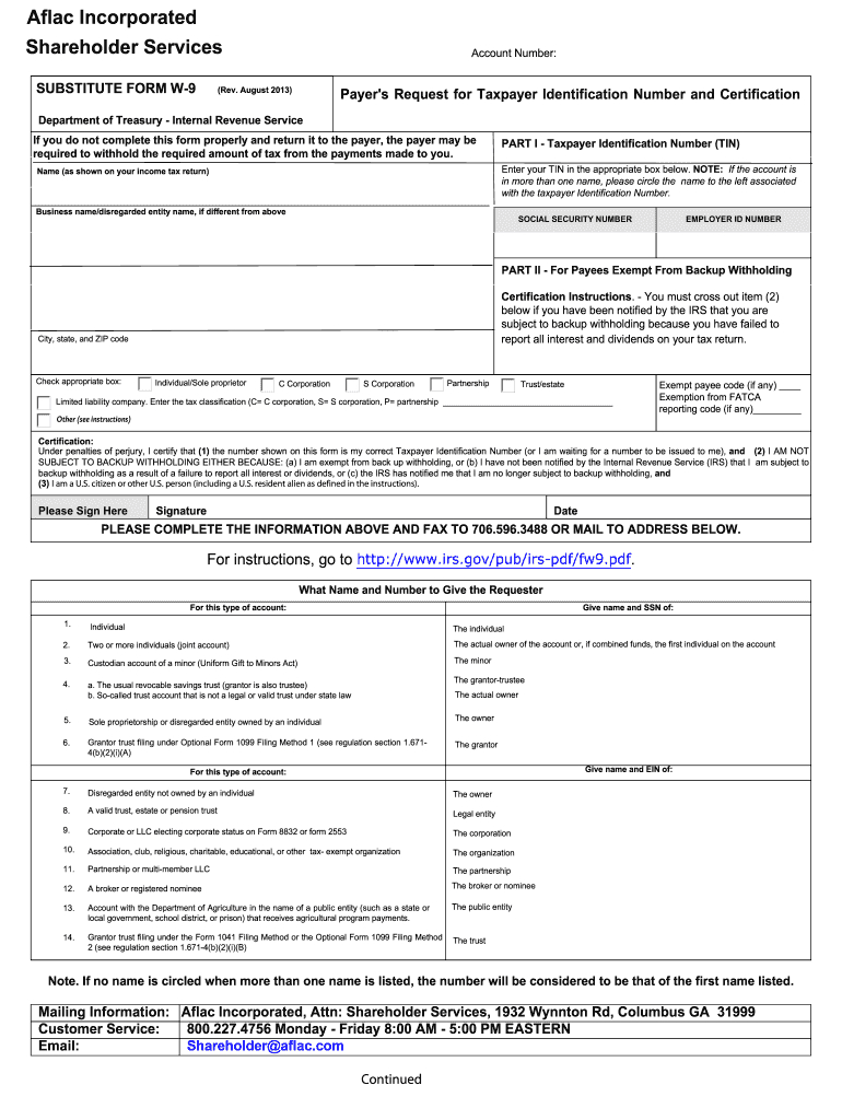 2011 Form Aflac Substitute W-9 Fill Online, Printable