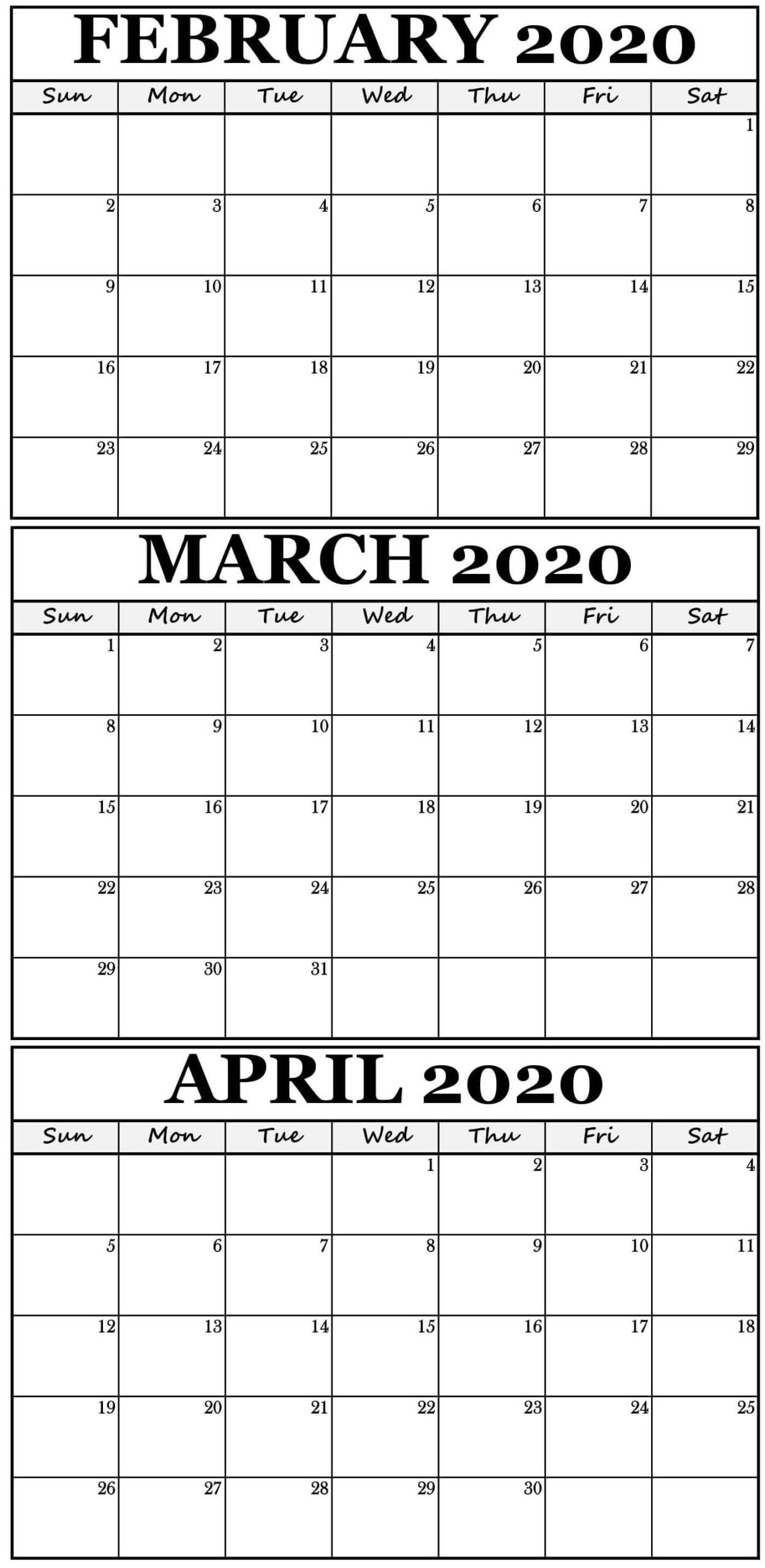 2020 February 3 Month Calendar Template | 3 Month Calendar