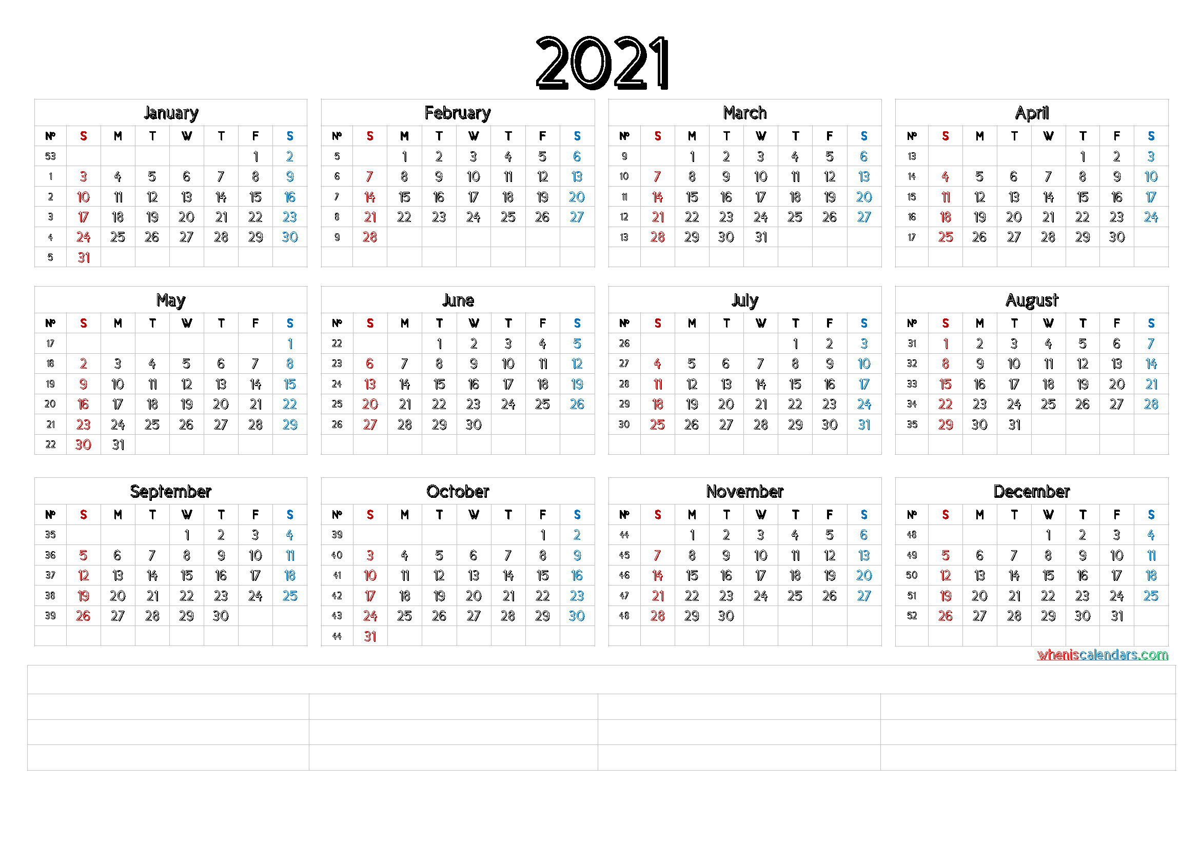 2021 Annual Calendar Printable (6 Templates)