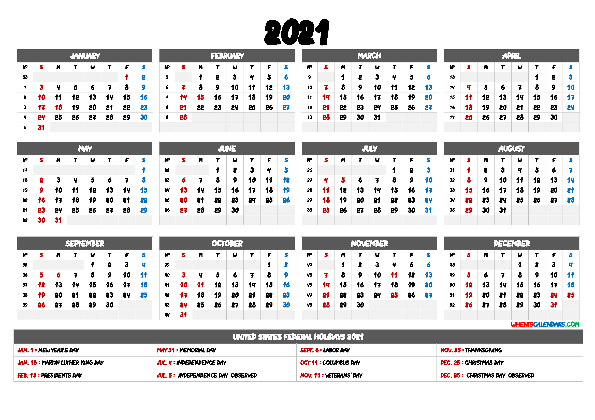 2021 Calendar Printable Pdf - 6 Templates - Free Printable